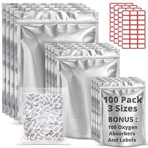 Premount 100 Mylar Bags for Food Storage With Oxygen Absorbers 300cc
